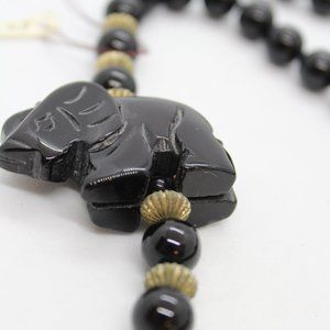 Black Onyx Elephant beaded long necklace